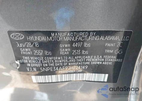 2018 Hyundai Sonata Sel+ z USA, uszkodzony, nr VIN 5NPE34AF9JH724149